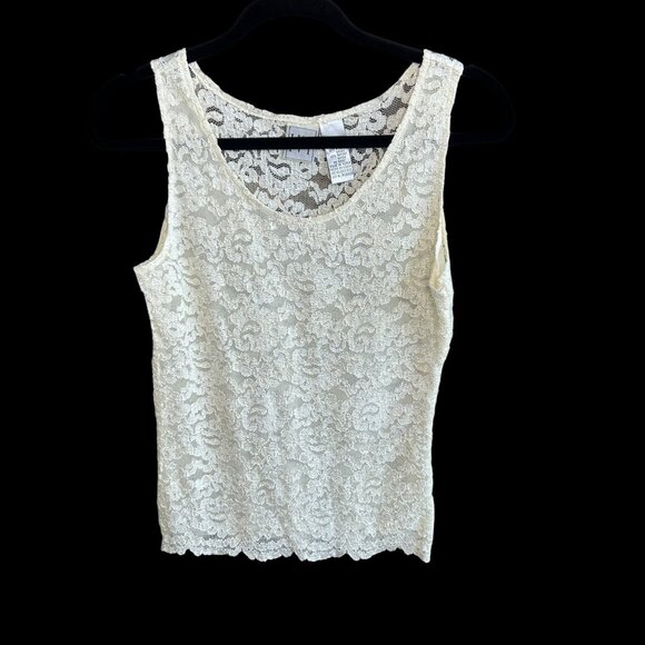 IVY Vintage Y2K White Lace Tank Camisole Scoop Neck Size Medium - Picture 1 of 6